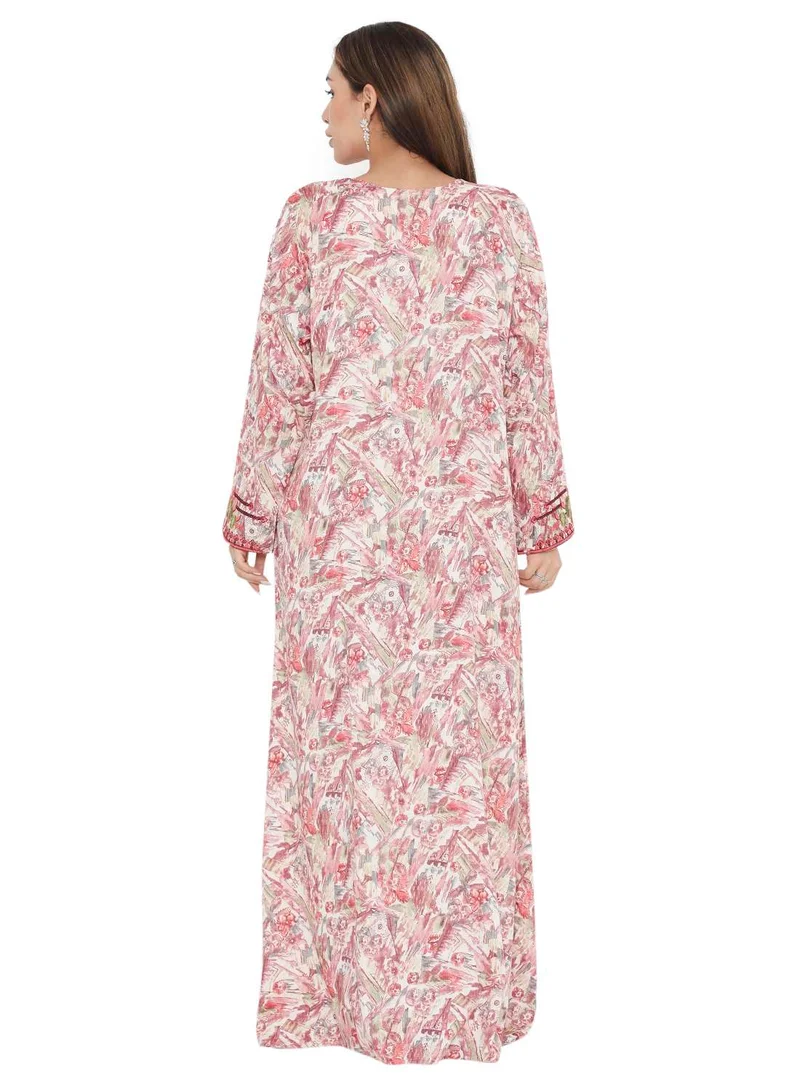 هانا آند سارا HIGH QUALITY VISCOSE JALBIYA WITH MULTICOLOR THICK THREAD EMBROIDERY ARABIC KAFTAN JALABIYA DRESS