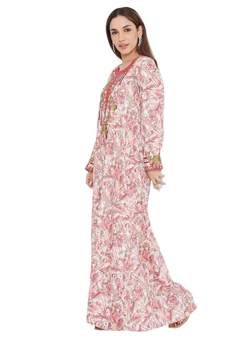 هانا آند سارا HIGH QUALITY VISCOSE JALBIYA WITH MULTICOLOR THICK THREAD EMBROIDERY ARABIC KAFTAN JALABIYA DRESS