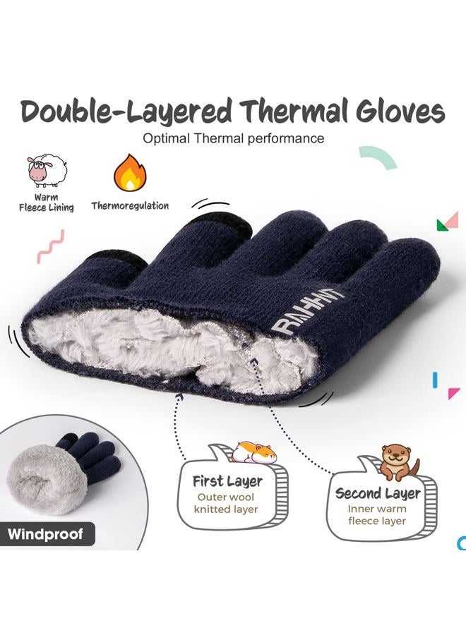 Rahhint Kids Winter Gloves for Boys Girls Children Toddler Thermal Wool Knit Gloves with Insulated Fleece Lining Keep Hand Warm Gift, 2 Pairs-cyan-blue, L - Image 3