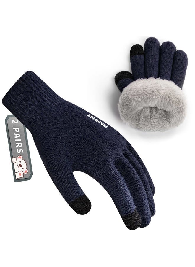 Rahhint Kids Winter Gloves for Boys Girls Children Toddler Thermal Wool Knit Gloves with Insulated Fleece Lining Keep Hand Warm Gift, 2 Pairs-cyan-blue, L - Image 1