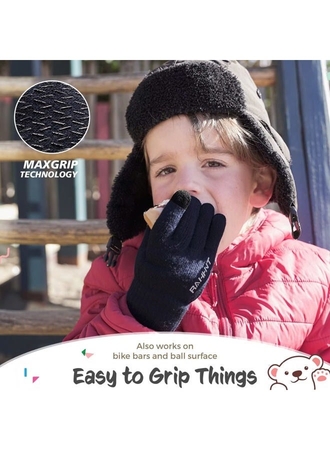 Rahhint Kids Winter Gloves for Boys Girls Children Toddler Thermal Wool Knit Gloves with Insulated Fleece Lining Keep Hand Warm Gift, 2 Pairs-cyan-blue, L - Image 4
