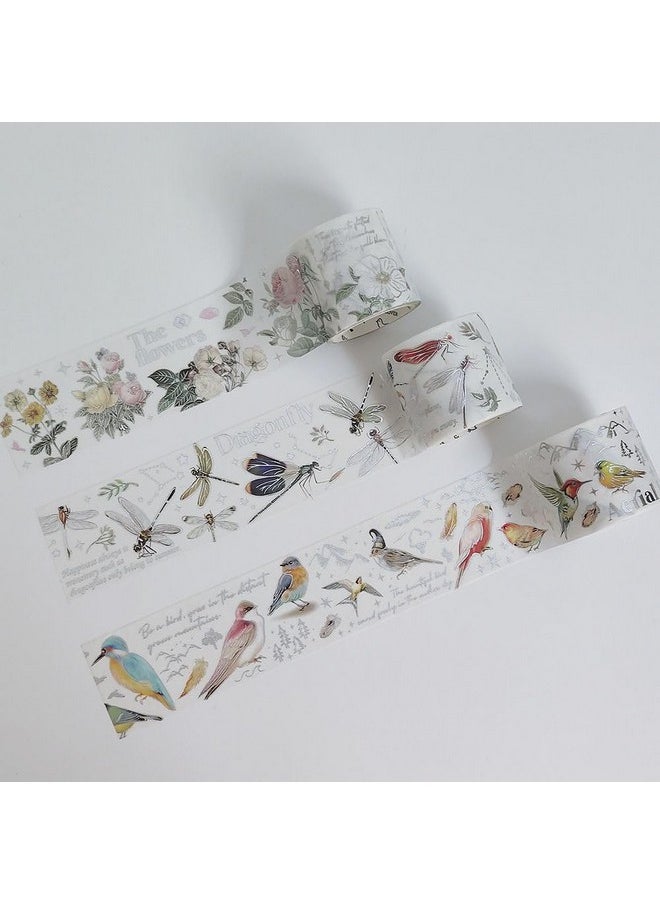 Etncy Life Vintage Dragonfly Floral Butterfly Botanical Washi Tape Wide Forest Masking Tape Nature Washi Tape For Scrapbooking Supplies, Junk Journal, Bullet Journaling, Art Crafts (Style1-3Pcs)  - Image 1