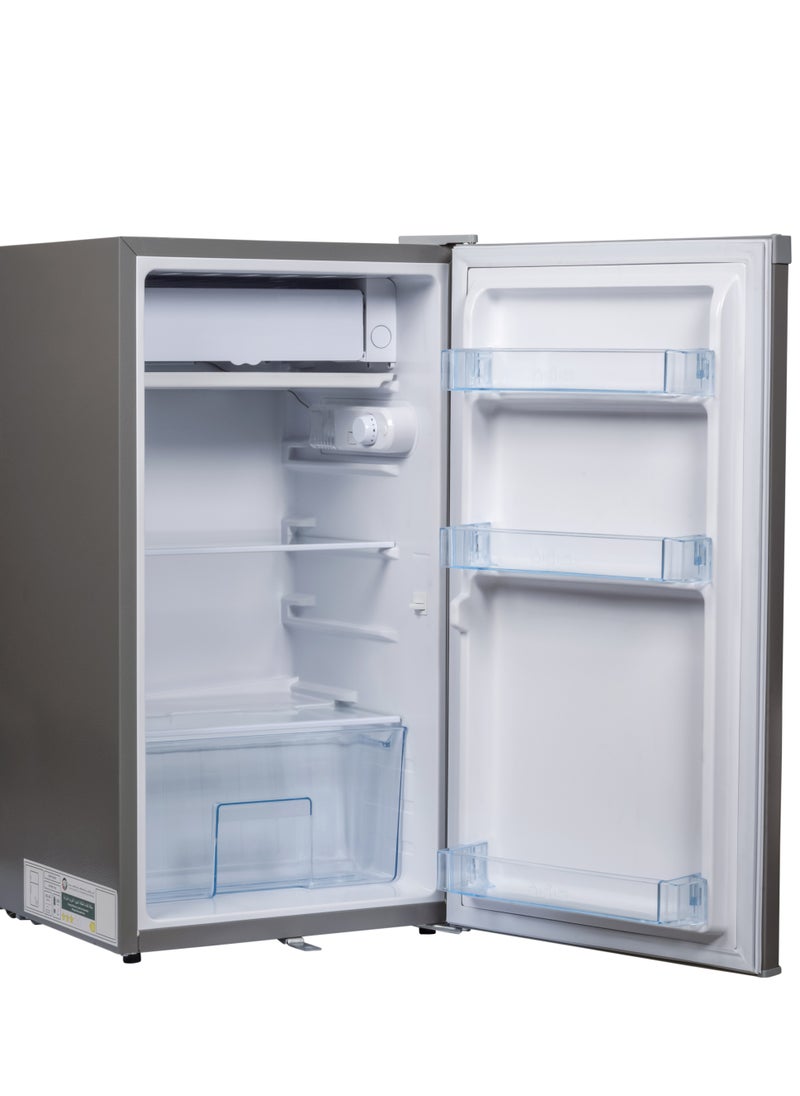 STAR TRACK 110L Gross / 87L Net capacity, Lock and Key, Led Light, Glass Shelf, Fridge Basket, Adjustable Thermostat, Adjustable Feet, R600a, Manual Defrost, Hinged Single Door, Dark Grey, ST-FRG-110L