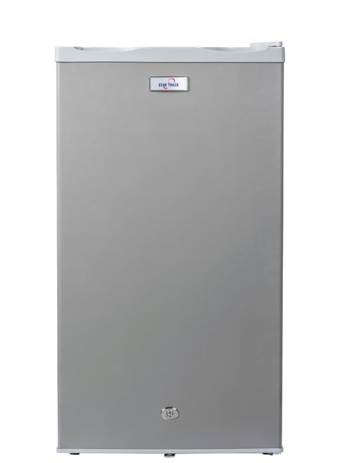 STAR TRACK 110L Gross / 87L Net capacity, Lock and Key, Led Light, Glass Shelf, Fridge Basket, Adjustable Thermostat, Adjustable Feet, R600a, Manual Defrost, Hinged Single Door, Dark Grey, ST-FRG-110L