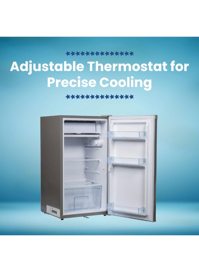 STAR TRACK 110L Gross / 87L Net capacity, Lock and Key, Led Light, Glass Shelf, Fridge Basket, Adjustable Thermostat, Adjustable Feet, R600a, Manual Defrost, Hinged Single Door, Dark Grey, ST-FRG-110L