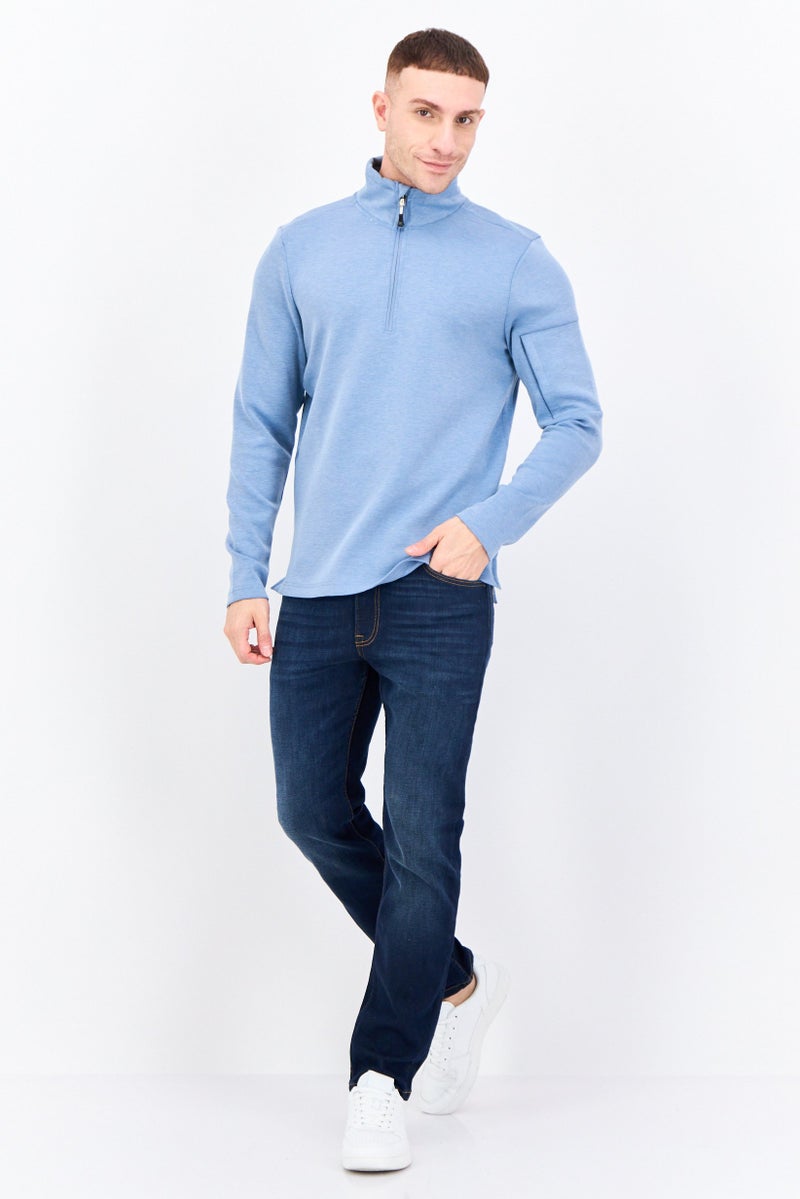 Avalanche Men Mock Neck Heather Long Sleeves Sweatshirt, Blue - Image 4