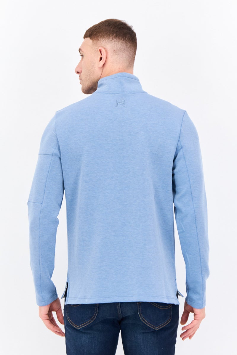 Avalanche Men Mock Neck Heather Long Sleeves Sweatshirt, Blue - Image 3