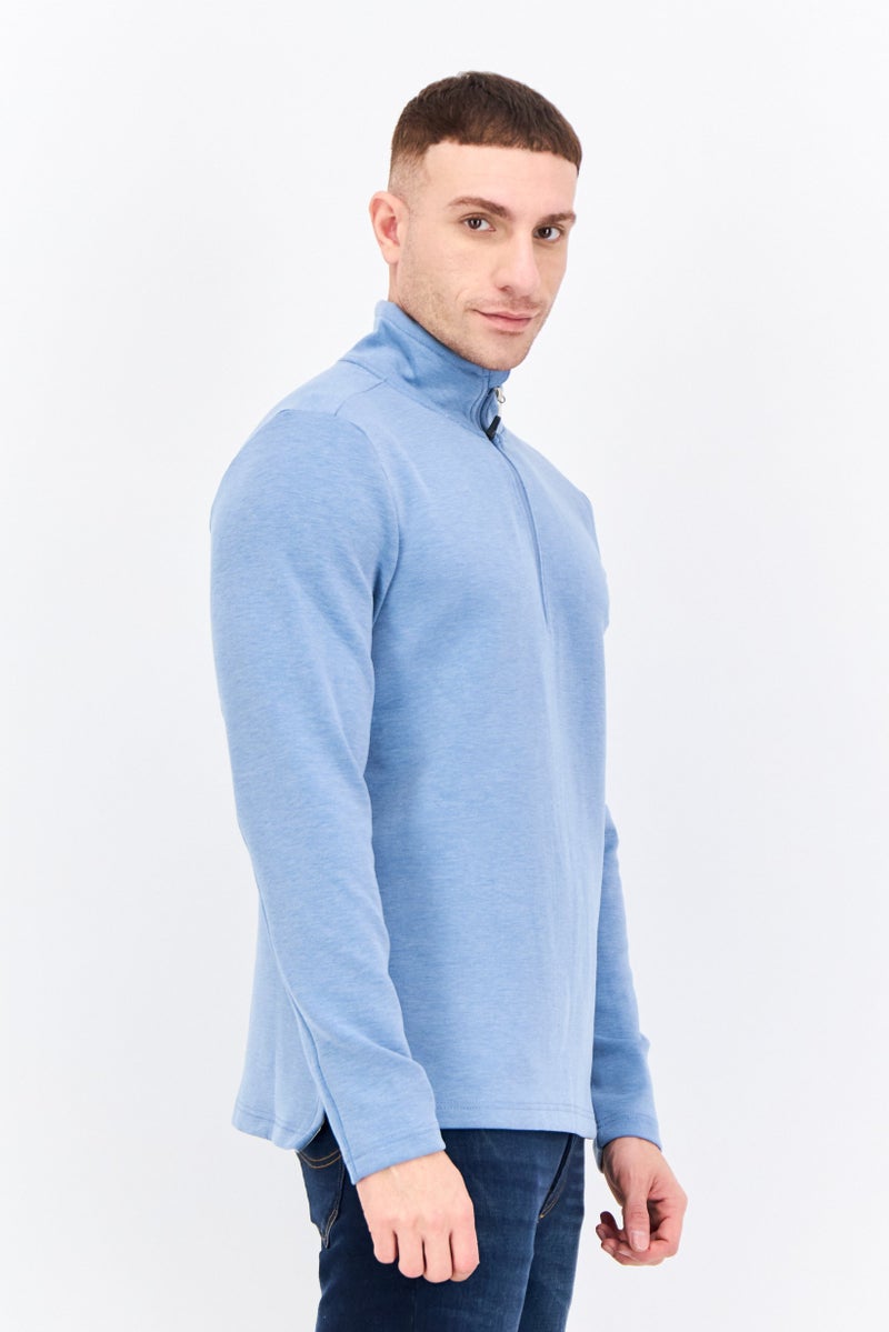 Avalanche Men Mock Neck Heather Long Sleeves Sweatshirt, Blue - Image 2