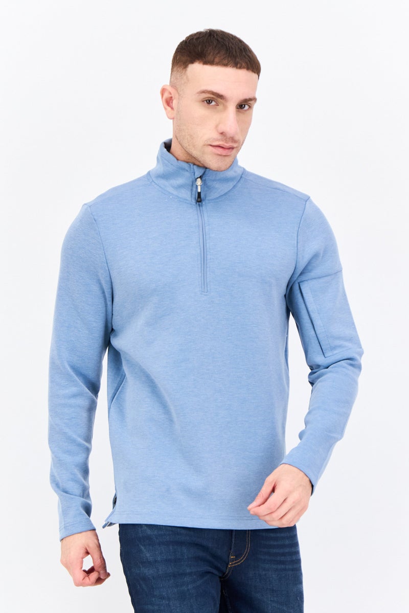 Avalanche Men Mock Neck Heather Long Sleeves Sweatshirt, Blue - Image 1
