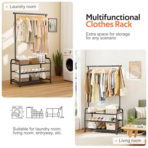 MISSLO Sturdy Clothing Racks for Hanging Clothes with 3 Shelves Garment Rack Heavy Duty Clothes Rack with Shoe Storage for Coats, Garment, Dress, Black - Image 5