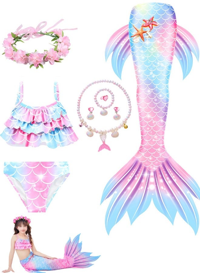 VUCATIN Mermaid Princess Dress up Girls Mermaid Dress Mermaid Swimsuit Girls Party Cosplay Princess Birthday Dress Kids Costume Cosplay Mermaid Skirt Accessorized Wreath Necklace Earrings and Bracelet  - Image 1