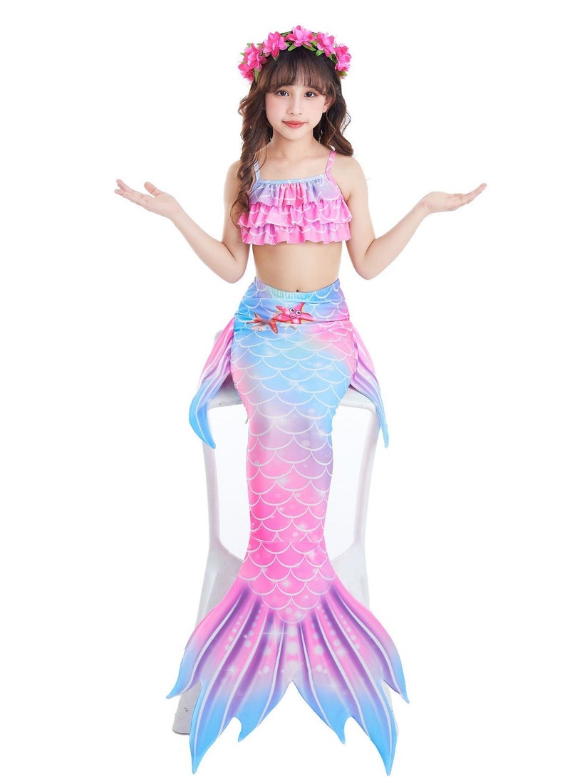 VUCATIN Mermaid Princess Dress up Girls Mermaid Dress Mermaid Swimsuit Girls Party Cosplay Princess Birthday Dress Kids Costume Cosplay Mermaid Skirt Accessorized Wreath Necklace Earrings and Bracelet  - Image 2