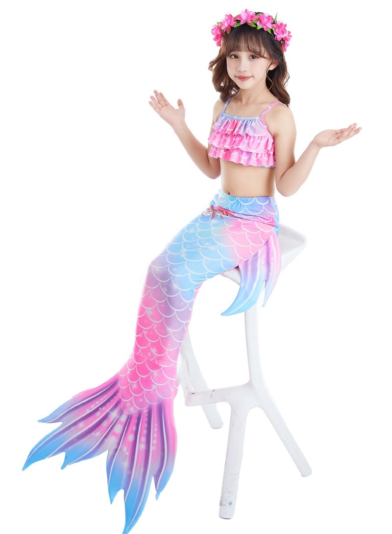 VUCATIN Mermaid Princess Dress up Girls Mermaid Dress Mermaid Swimsuit Girls Party Cosplay Princess Birthday Dress Kids Costume Cosplay Mermaid Skirt Accessorized Wreath Necklace Earrings and Bracelet  - Image 3