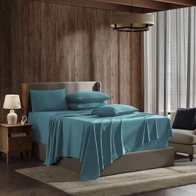 EXTRA DEEP KING SHEET SET 6 PIECE BREATHABLE COOLING SHEETS HOTEL LUXURY BEDDING SET W1824 INCH EXTRA DEEP POCKETS EASY SECURE FIT SUPER SOFT WRINKLE FREE COMFY TEAL BLUE