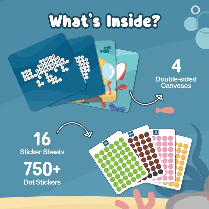 BINCA Dotties Dot Art Activity Kit, 750+ Stickers, Underwater Animals Mess-Free Activities, DIY Dot Sticker Art for Toddlers, Kids Travel Activities, Craft Kits & Gifts for Boys & Girls Ages 4,5,6,7 - Image 2