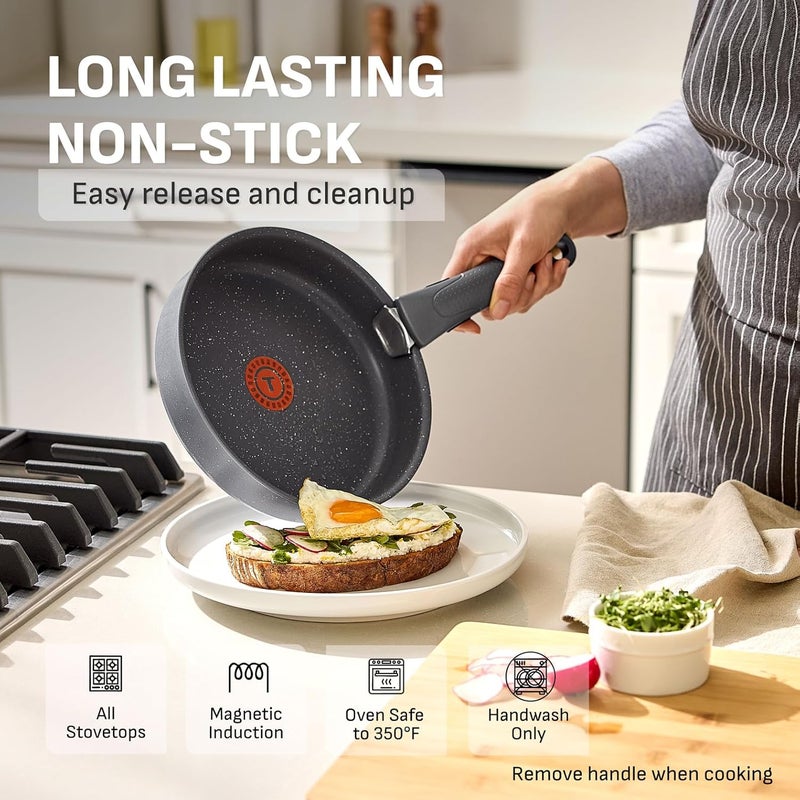 T-fal Tefal Ingenio Essentials Non Stick Cookware Set 11 Piece, Induction, Oven Broiler Safe, Stackable Cookware, Pots and Pans, RV, Camping, Fry Pans, Detachable Handle, Gray Granite - Image 4