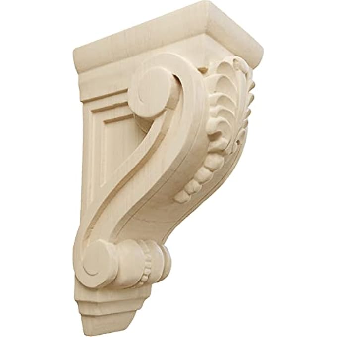 COR02X03X06FILW 2 5/8-INCH W X 3 3/4-INCH D X 6 5/8-INCH H SMALL FIG LEAF CORBEL, LINDENWOOD - Image 1