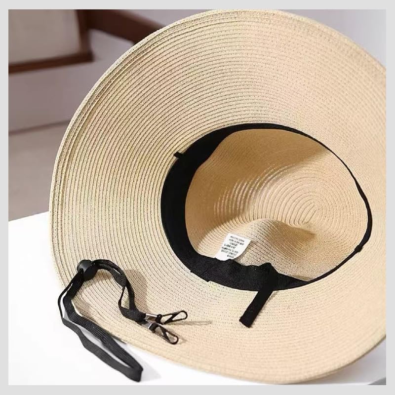 Tinkeep Women Wide Brim Straw Sun Hat UPF 80+, Foldable Beach Hat with Windproof Chin Strap, Adjustable Summer Sun Hat for Travel Vacation Outdoor Coffee - Image 4