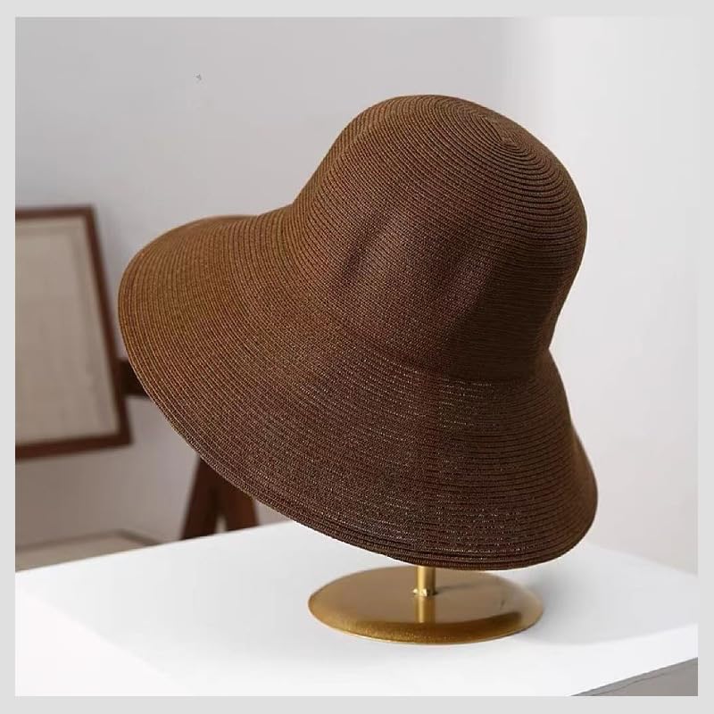 Tinkeep Women Wide Brim Straw Sun Hat UPF 80+, Foldable Beach Hat with Windproof Chin Strap, Adjustable Summer Sun Hat for Travel Vacation Outdoor Coffee - Image 2