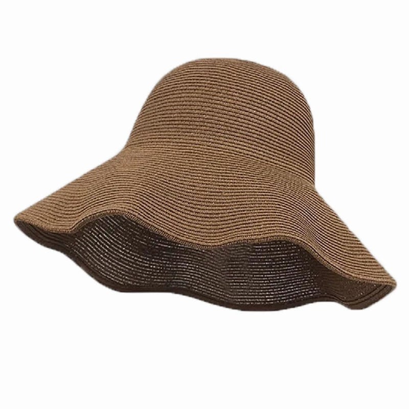 Tinkeep Women Wide Brim Straw Sun Hat UPF 80+, Foldable Beach Hat with Windproof Chin Strap, Adjustable Summer Sun Hat for Travel Vacation Outdoor Coffee - Image 1