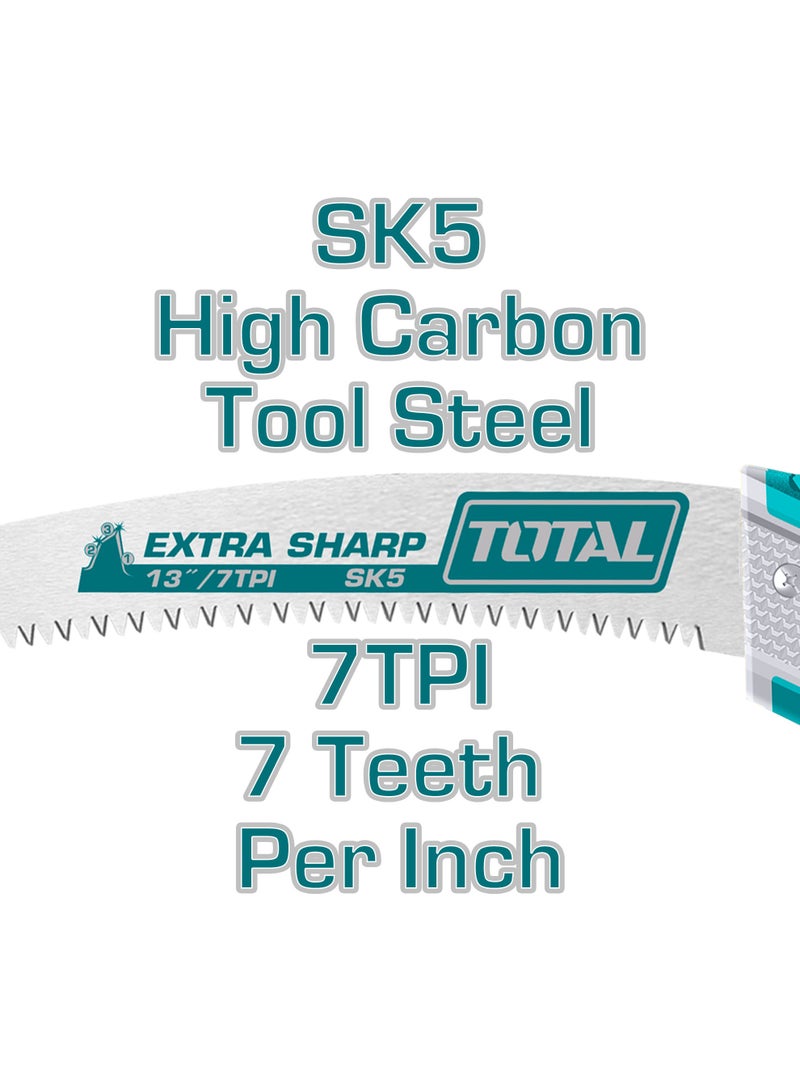 توتال منشار تقليم فائق الحدة من توتال، مزود بنصل بطول 330 مم / 13 بوصة، مصنوع من فولاذ عالي الكربون SK5، بعدد 7 أسنان لكل بوصة (TPI)، مع أسنان ثلاثية الحواف معالجة حرارياً، يأتي مع غلاف واقٍ من مادة PP - Image 3