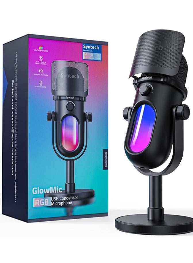 سينتيك مايكروفون الألعاب Syntech RGB GlowMic USB مع إضاءة - تقنية إلغاء الضوضاء والتحكم في الكسب - مكثف للبث المباشر والألعاب (كمبيوتر/PC) - Image 1