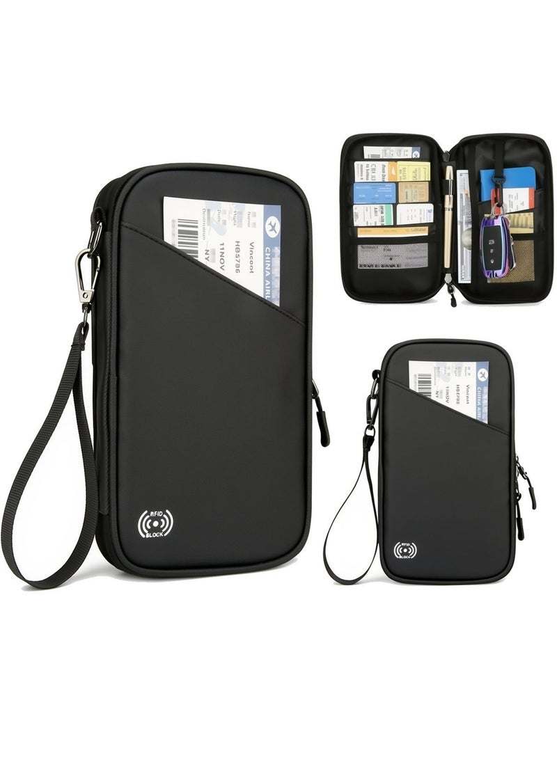 Arabest Multiple Passport Holder for Travel Family, RFID Blocking Passport Wallet for Traveling, Waterproof Travel Document Holder Organizer, Travel Essentials Premium Wallets, Black/Blue - Image 1