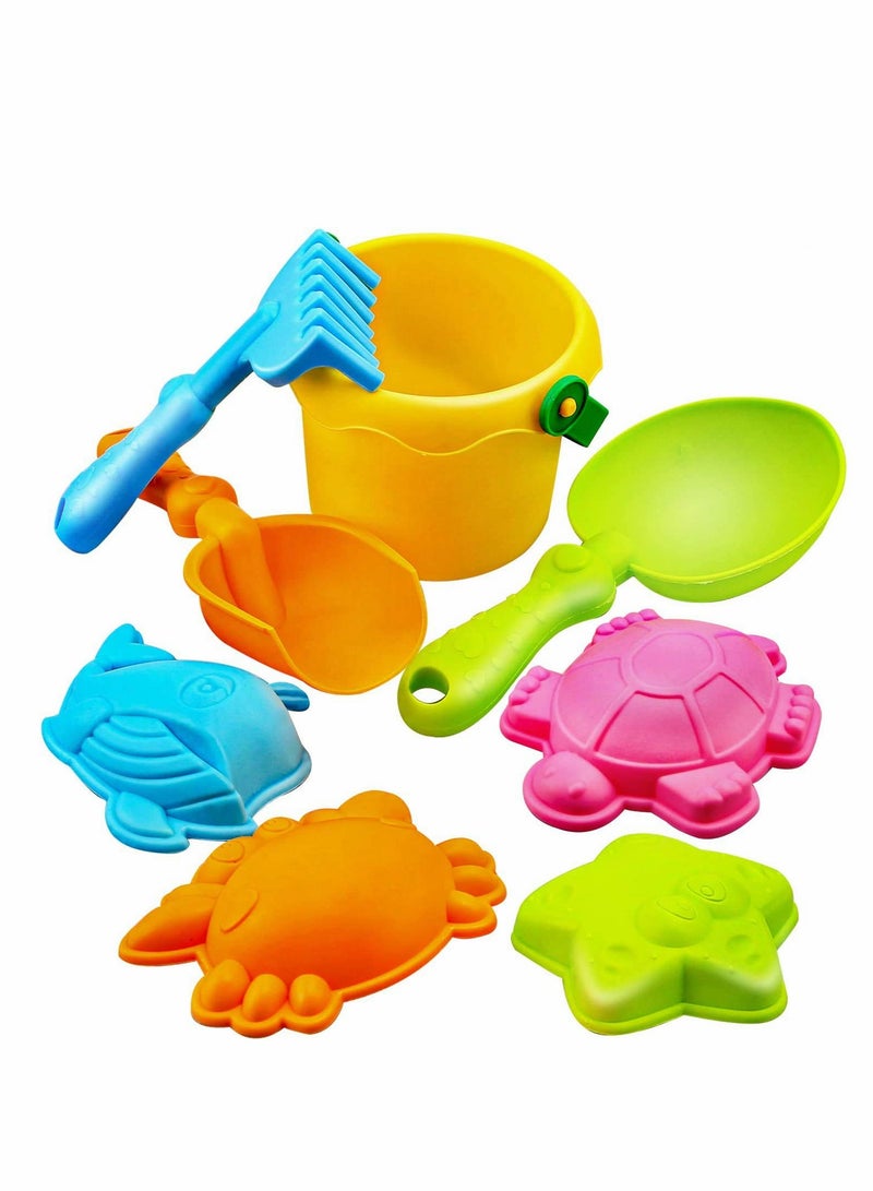 SYOSI Set Beach Toys for Toddlers Soft Material Truck Molds with Mesh Bag Sand and Water Play Assorted Colour Colorful Kids Castle - Image 1