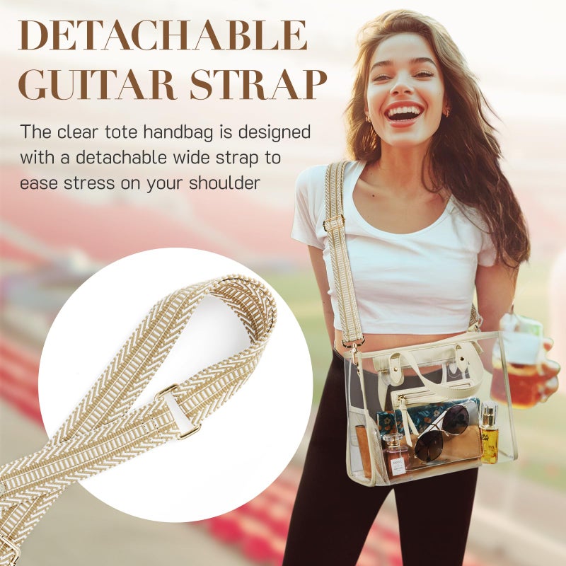 Missnine Clear Bag for Stadium Events Thick PVC Clear Tote Bag for Women with Guitar Strap for Sports Concert Beach - Image 3
