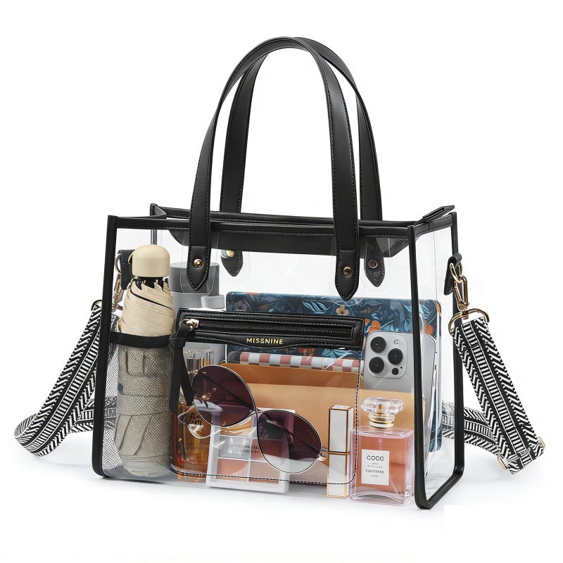 Missnine Clear Bag for Stadium Events Thick PVC Clear Tote Bag for Women with Guitar Strap for Sports Concert Beach - Image 1