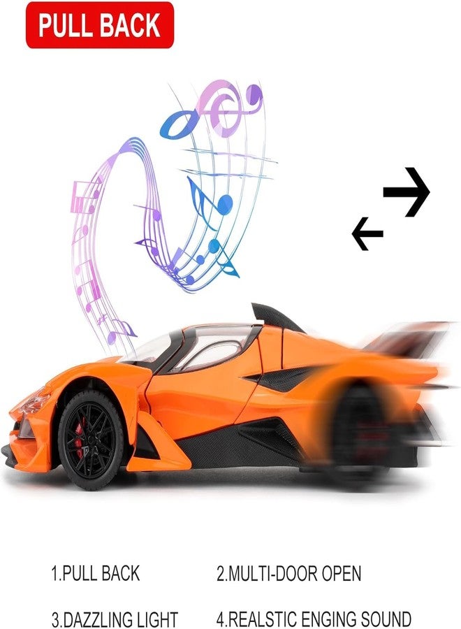 endevi1:24 Scale Exclusive Alloy Metal Pull Back Die-cast Car Model with Sound Light Mini Auto Toy for Kids Metal Model Toy Car with Sound and Light (1.24 -Apollo Intensa -Orange) - Image 3