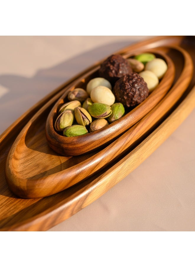 CASA HOME Premium Nested Wooden Serving Tray Set (3-Piece) – Oval Snack & Dessert Platters for Nuts, Dates, Sweets & Appetizers | Elegant Table Centerpiece - Image 2