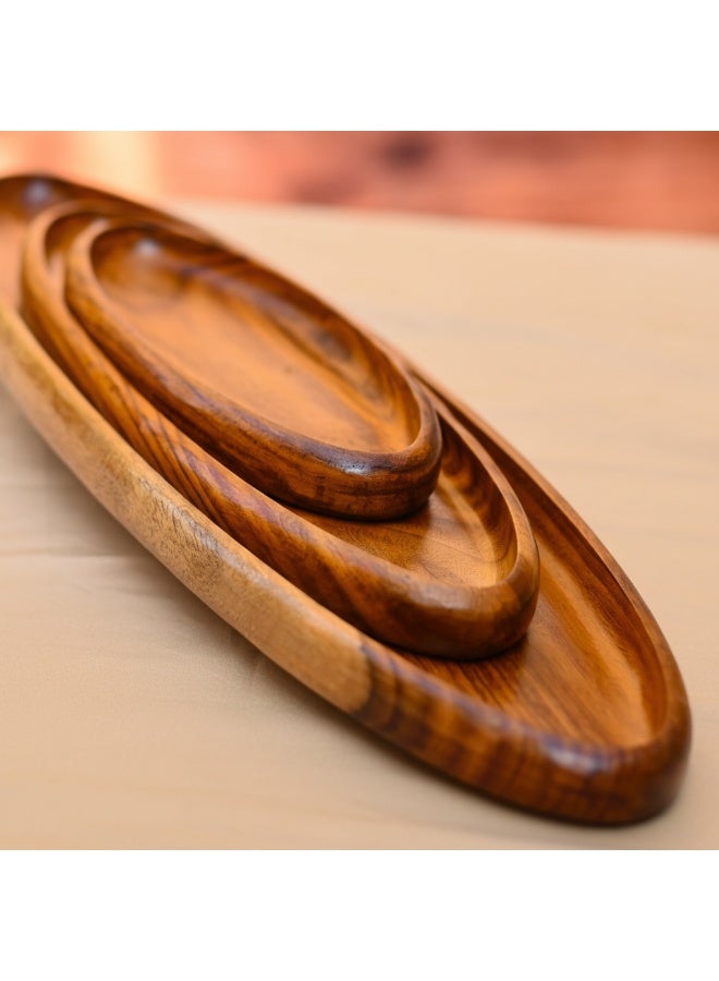 CASA HOME Premium Nested Wooden Serving Tray Set (3-Piece) – Oval Snack & Dessert Platters for Nuts, Dates, Sweets & Appetizers | Elegant Table Centerpiece - Image 1