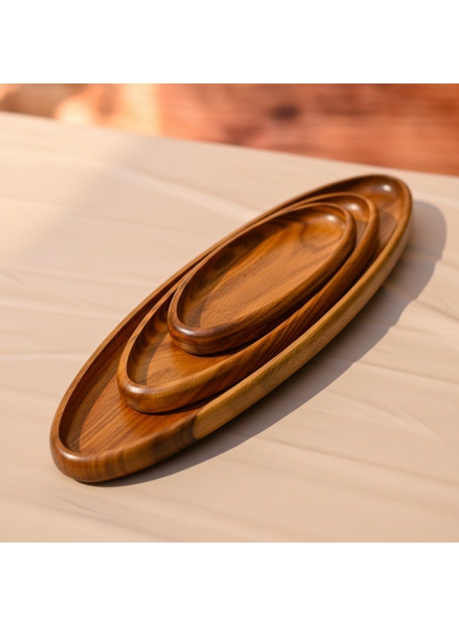 CASA HOME Premium Nested Wooden Serving Tray Set (3-Piece) – Oval Snack & Dessert Platters for Nuts, Dates, Sweets & Appetizers | Elegant Table Centerpiece - Image 4