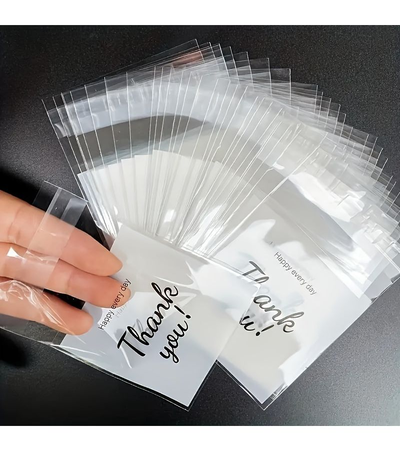 100 Pcs Plastic Gift Bags Self Sealing Transparent Thank You Design - Image 2