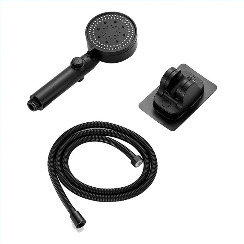 Handheld Shower Head: Black 1.5m Hose Bracket Kit - High Pressure 5 Spray Modes With Water Saving On/off Switch, Easy Tool-free Install for Home Shower, Pet Bathing, Children’s Care - Image 1