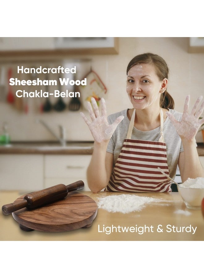 CRAFTY ESSENTIALS Sheesham Chakla Belan 10inch Diameter Belan 12 inch Set Roti Maker for Home & Kitchen Brown - Image 3