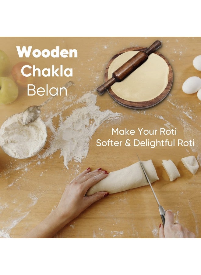 CRAFTY ESSENTIALS Sheesham Chakla Belan 10inch Diameter Belan 12 inch Set Roti Maker for Home & Kitchen Brown - Image 2