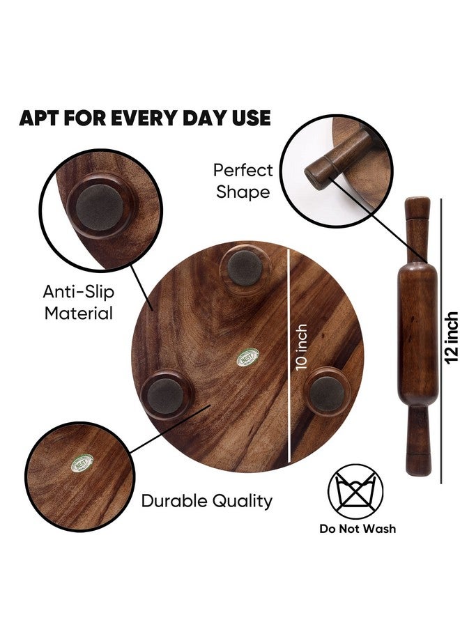 CRAFTY ESSENTIALS Sheesham Chakla Belan 10inch Diameter Belan 12 inch Set Roti Maker for Home & Kitchen Brown - Image 5