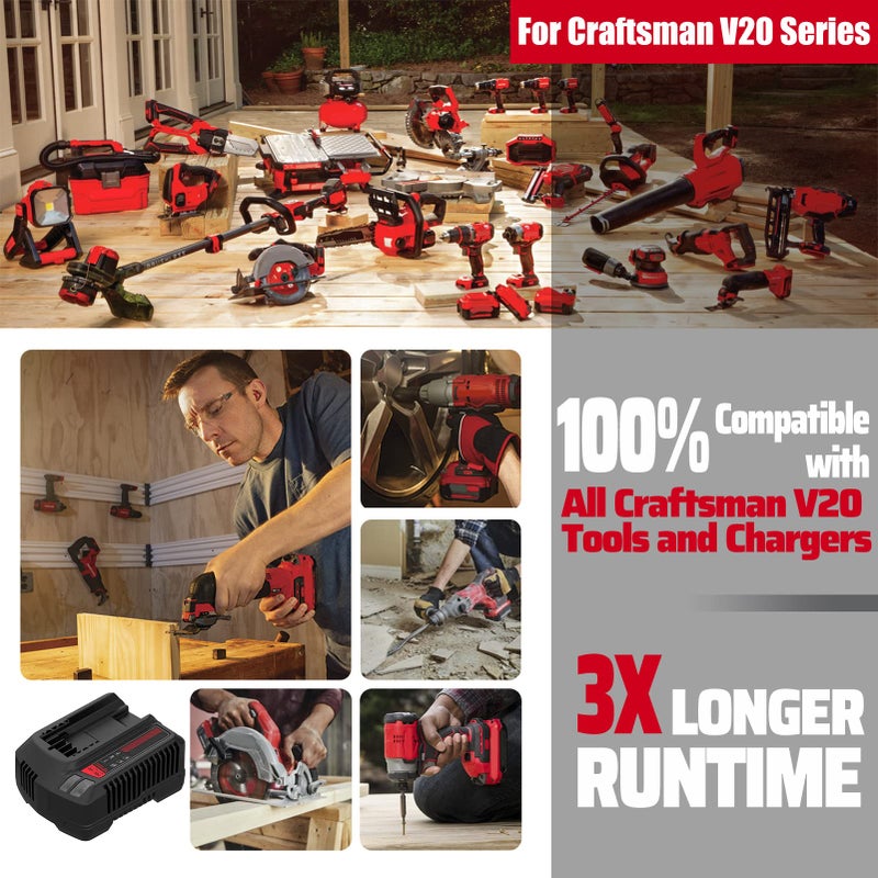 Tenhutt ?Upgrade? 2Pack 20V 6.0Ah Replacement Battery For Craftsman 20V Battery V20 Lithium Ion For Cmcb205 Cmcb204 Cmcb206 Cmcb202 Cmcb201 20V Cordless Power Tools Craftsman 20V Battery - Image 5