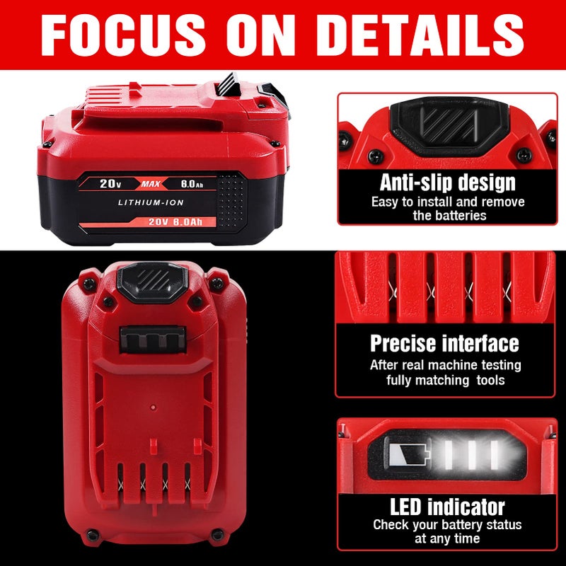 Tenhutt ?Upgrade? 2Pack 20V 6.0Ah Replacement Battery For Craftsman 20V Battery V20 Lithium Ion For Cmcb205 Cmcb204 Cmcb206 Cmcb202 Cmcb201 20V Cordless Power Tools Craftsman 20V Battery - Image 4