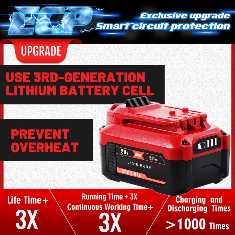 Tenhutt ?Upgrade? 2Pack 20V 6.0Ah Replacement Battery For Craftsman 20V Battery V20 Lithium Ion For Cmcb205 Cmcb204 Cmcb206 Cmcb202 Cmcb201 20V Cordless Power Tools Craftsman 20V Battery - Image 3