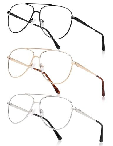 AMOMOMA Aviator Reading Glasses for Women,Men Blue Light Blocking Computer Readers Trendy Retro Metal Frame AM6162US, Black&Gold&Silver 2.00x - Image 1
