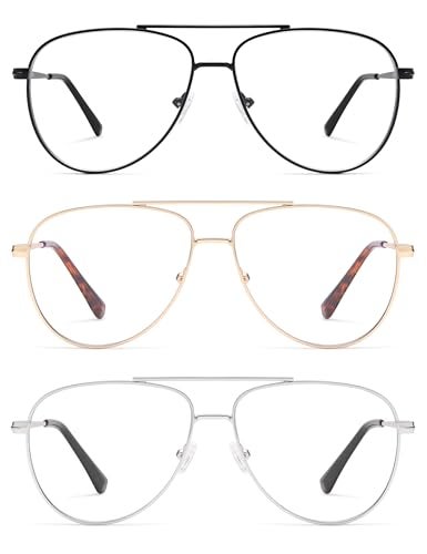 AMOMOMA Aviator Reading Glasses for Women,Men Blue Light Blocking Computer Readers Trendy Retro Metal Frame AM6162US, Black&Gold&Silver 2.00x - Image 2