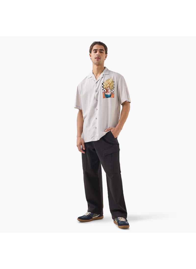 اس بي كاركترز Goku Print Relaxed Fit Shirt with Camp Collar and Short Sleeves