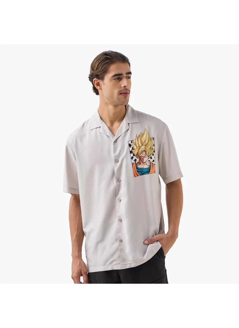 اس بي كاركترز Goku Print Relaxed Fit Shirt with Camp Collar and Short Sleeves