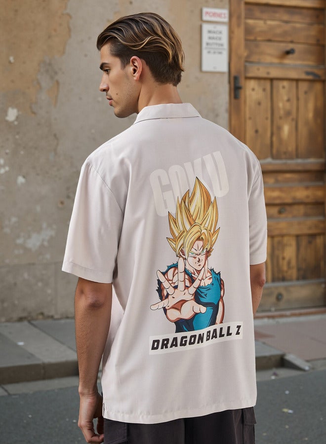 SP Characters Goku Print Relaxed Fit Shirt with Camp Collar and Short Sleeves - Image 3