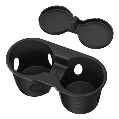 HALOBLK Center Console Cup Holder Insert with Rear Seat Cup Coaster Designed for 2024-2025 Refresh Model 3 Highland (Black) - Image 1