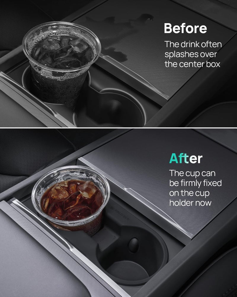 HALOBLK Center Console Cup Holder Insert with Rear Seat Cup Coaster Designed for 2024-2025 Refresh Model 3 Highland (Black) - Image 4