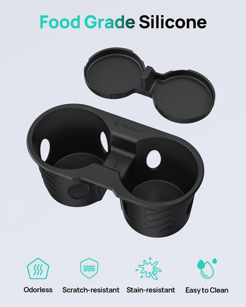 HALOBLK Center Console Cup Holder Insert with Rear Seat Cup Coaster Designed for 2024-2025 Refresh Model 3 Highland (Black) - Image 5